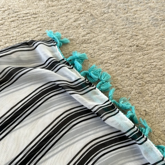Swim Cover Up Aqua Tassels One Size poncho style - Picture 2 of 3
